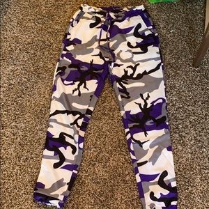Purple and grey camouflage pants